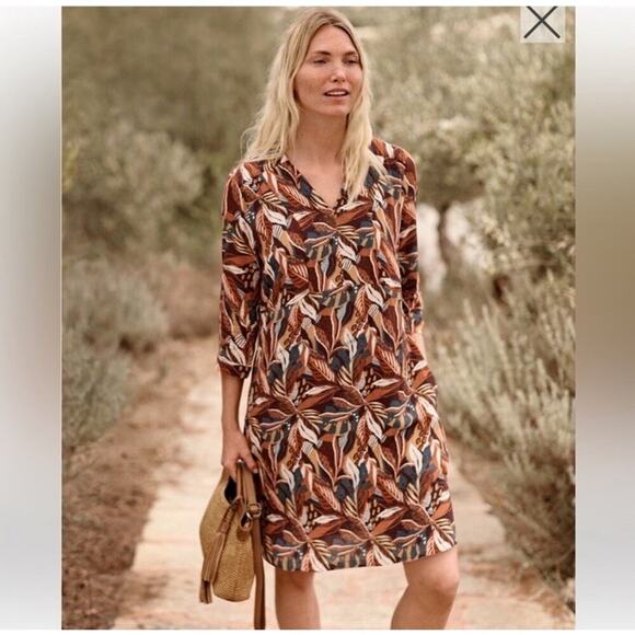 Garnet Hill Millie Crêpe Shift‎ Mini Dress V-Neck 3/4 Sleeves Floral Size Medium - Picture 1 of 10